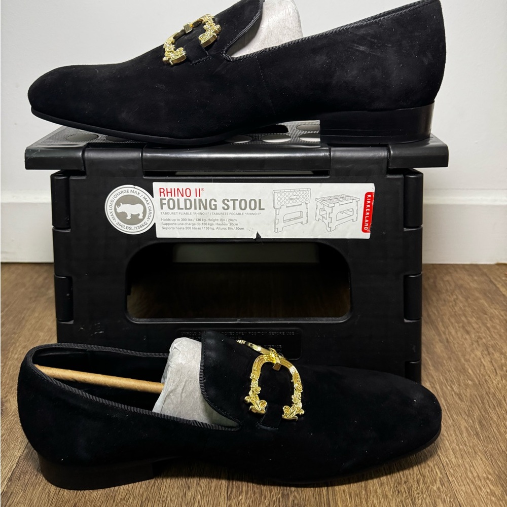 Aldo Black Loafers with Gold Detailing